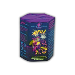 Batterie Funke Albert 7 Schuss Feuerwerksbatterie mit blauem Leuchtspuraufstieg zu Brokatkrone mit blauen Sternen