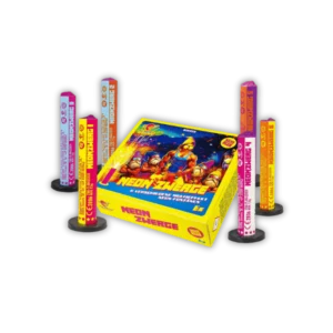 Albert Neon Zwerge – Set aus 6 Multieffekt-Neon-Fontänen mit Neonsternen, Blinkern und (Silber/Gold-)Chrysanthemen, Jugendfeuerwerk.