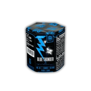 Batterie Argento Blue Thunder AC20-7-1 Feuerwerksbatterie 7 Schuss 20mm mit blauem Leuchtspuraufstieg und Titansalut