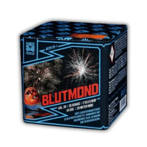 Batterie Argento Blutmond AC20-25-1 Feuerwerksbatterie 25 Schuss 20mm mit roten Sternbuketts, Titangoldweiden, Corolla-Weiden und Silbercrackern