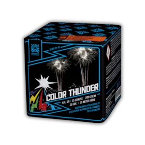 Batterie Argento Color Thunder Feuerwerksbatterie 25 Schuss 20mm mit Weißblinker-Feuertöpfen, bunten Leuchtspur-Aufstiegen und Titansaluts