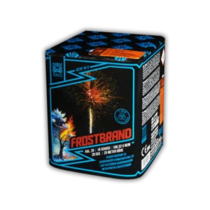 Batterie Argento Frostbrand AC20-16-3 Feuerwerksbatterie 16 Schuss 20mm mit blauen Feuertöpfen, Silbercrackern und roten Leuchtsternen