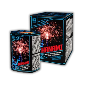 Argento Hanami F2 – Günstige Feuerwerksbatterie, 10 Schuss, blauer Aufstieg zu blauer Päonie mit roten Blütensternen