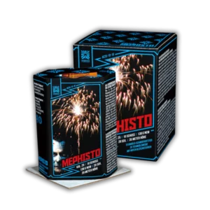 Batterie Argento Mephisto Feuerwerksbatterie 10 Schuss 25mm mit roten Blinkschweifen, Titangoldweiden und roten Blütensternen