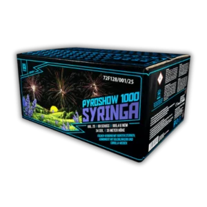 Argento Pyroshow 1000 Syringa – 68-Schuss-Verbundfeuerwerk im Kaliber 25 mm mit bunten Sternen, Goldblinkern und Corollaweiden