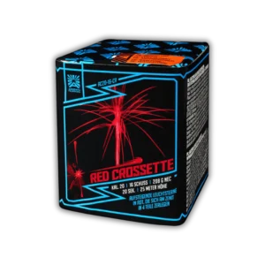 Argento Red Crossette F2 – 16-Schuss-Feuerwerksbatterie, 20 mm Kaliber, mit roten Crossette-Sternen