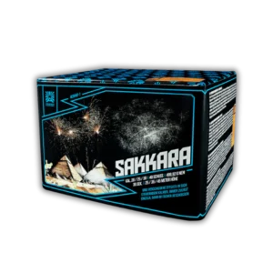 Argento Sakkara F2 – 40-Schuss-Feuerwerksbatterie, 20–30 mm Kaliber, mit Titangoldweiden, Blinksternbuketts und Silbercrackern