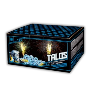 „Verbundfeuerwerk Argento Talos AC21-100-1 100 Schuss 21mm mit Silberwirbeln, Brokat, Blinksternen und farbigen Buketts