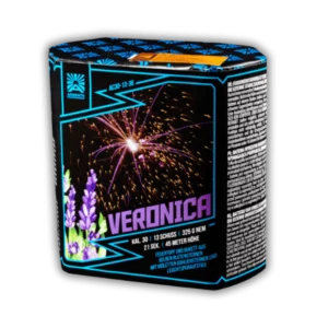 Batterie Argento Veronica Feuerwerksbatterie 30mm mit violetten Dahlien und gelben Blütensternen