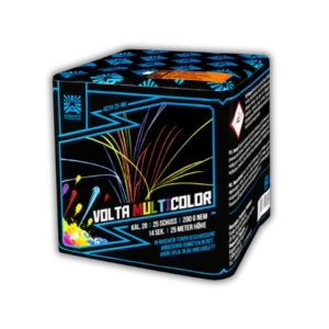 Argento Volta Multicolor F2 – 25-Schuss-Feuerwerksbatterie, 20 mm Kaliber, mit bunten abbiegenden Kometen in Rot, Blau, Violett, Gelb und Grün