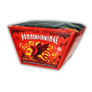 Batterie Donnerschwinge Draco Feuerwerk Premium-Serie mit Silber-Kreischwirbelaufstiegen, Titansaluts und Doppelfinalsalve