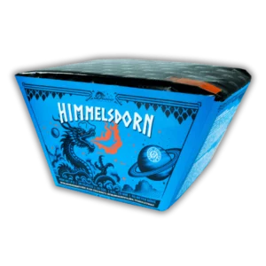 Batterie Himmelsdorn Draco Feuerwerk mit Rotblinkweiden, blauen Buketts, Rotblinkpalmen und Titansalut-Finale