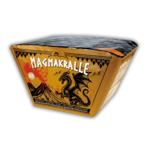Batterie Magmakralle Draco Feuerwerk Premium-Serie mit Goldfeuertöpfen, Goldschweifaufstiegen, Goldbuketts und Titansalut-Finale