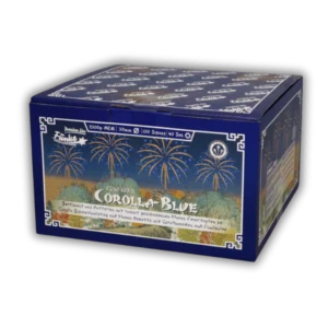 Funke Corolla Blue – 36-Schuss-Verbundfeuerwerk im Kaliber 25 mm mit goldenen Corolla-Weiden und kräftigen blauen Sternen