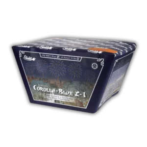 Batterie Funke Corolla-Blue Z-1 FC20-49-5 Feuerwerksbatterie 49 Schuss 20mm Z-Shape mit blauen Feuertöpfen, Corolla-Schweifen und blauen Sternen