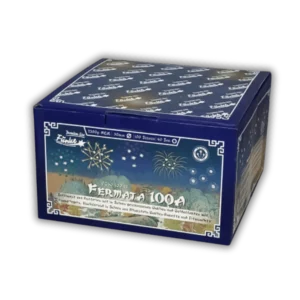 Funke Fermata 100A – 100-Schuss-Verbundfeuerwerk im Kaliber 20 mm mit Brokatkronen, Päonien, Blinksternen und Crackling-Finale