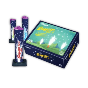 Funke Geysir Kaliber C – 3er Pack Fontänen (rot, grün, blau) mit farbiger Flamme und Silbercrackern, je 29 g NEM, F2.