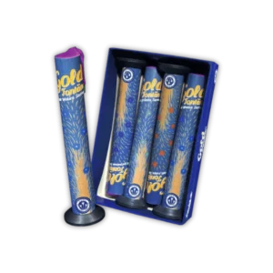 Goldfontänen mit Farbsternen – 16 mm Fontänen, ca. 18 s, 28 g NEM, F2, ADR 1.4G, Packing 40/4, Batch 2022.