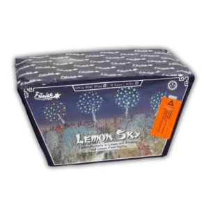 Batterie Funke Lemon Sky Feuerwerksbatterie 49 Schuss 20mm Z-Shape mit Feuertöpfen, Silberschweif-Aufstieg und Lemon-Blinkstern-Buketts