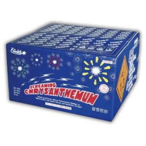 Verbundfeuerwerk Funke Screaming Chrysanthenum FC21-100-1 100 Schuss 21mm mit silbernen Kreischwirbeln, bunten Palmeffekten und Chrysanthemen
