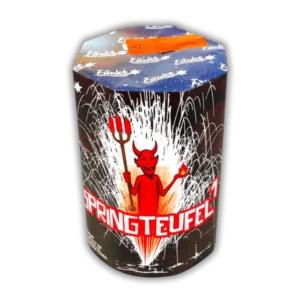 Batterie Funke Springteufel 1 Feuerwerksbatterie mit Silberfontäne, roter Basis und Brokatgold-Salve mit roten Sternen