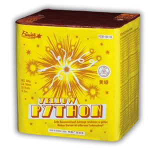 Batterie Yellow Python Feuerwerksbatterie 20 Schuss 30mm mit gelben Medusa-Sternen und silbernem Funkenschweif