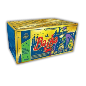 Iskra Bajka Showbox – 66-Schuss-Verbundfeuerwerk im Kaliber 25/30 mm mit Brokatkronen, Weiden, Strobes und bunten Dahlien