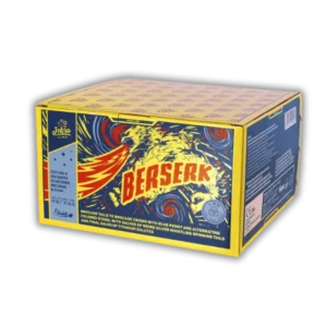 Verbundfeuerwerk Iskra Berserk 100 Schuss 21mm mit Brokatkronen, bunten Päonien, silbernen Wirbelaufstiegen und Titansalut-Finale
