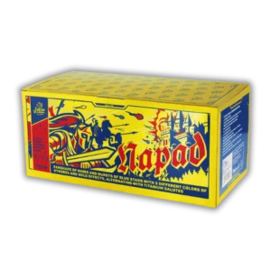 Verbundfeuerwerk Iskra Wilk 54 Schuss 25mm mit Minen, blauen Sternen, Strobe-Effekten, goldenen Weiden und Titansaluts