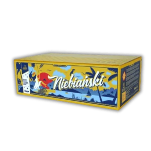 Iskra Niebiański – F3 Verbundfeuerwerk, 173 Schuss, 30 mm Kaliber, Multishape mit Z-, V- und W-Shape, blaue Effekte, Goldpalmen, Crackling-Finale