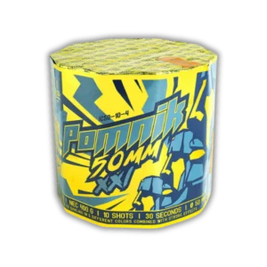 Iskra Pomnik – F3 Feuerwerksbatterie, 10 Schuss, 50 mm Kaliber, bunte Dahlien mit Stroboskopeffekten, ca. 30 Sekunden