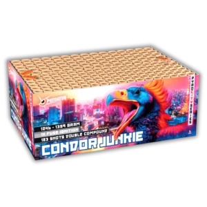 Lesli Condor Junkie – 183-Schuss-Verbundfeuerwerk im Kaliber 30 mm mit Goldpalmen, bunten Kometen und Crackling-Finale