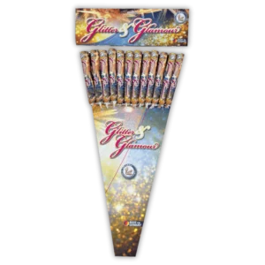 Lesli Glitter & Glamour – 12er Raketenset mit farbigen Blitzknall-Effekten (Rot/Grün/Blau/Violett), kompakt & wirkungsstark.