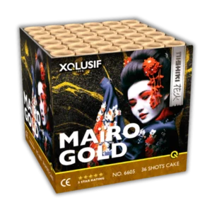 Batterie Mairo Gold Lesli XQlusif 36 Schuss Feuerwerksbatterie mit Nishiki Falling Flowercrowns und Neon-Dahlien