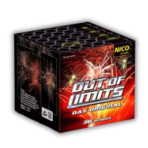 Batterie Out of Limits von Nico Feuerwerk 36 Schuss 480 g NEM mit bunten Stern-Glitzer-Kombinationen und Chrysanthemen-Finale