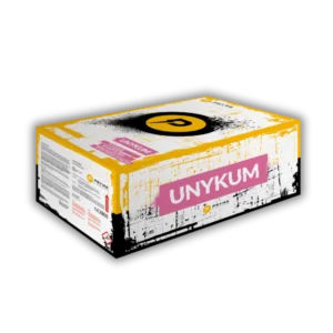 Pryme Unykum – 75-Schuss-Verbundfeuerwerk im Kaliber 30 mm mit Brokatkronen, Strobeffekten, Goldspinnern und Glitterweiden