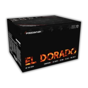 Verbundfeuerwerk Pyrocentury El Dorado 48 Schuss 30mm mit Feuertöpfen, Goldschweif- und Blinkeraufstiegen