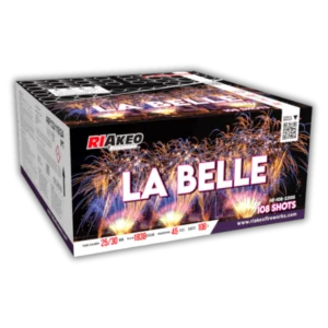 Riakeo La Belle F2 – Verbundfeuerwerk mit Titanium-Gold-Coconut-Tails, Gold Willow, bunten Dahlien, Plums, Strobes und Chrysanthemen