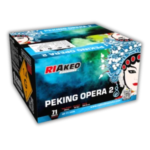 Verbundfeuerwerk Riakeo Peking Opera 2 71 Schuss 20–30mm mit bunten Effekten, Heulern, Goldweiden und großem Finale