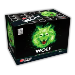 Riakeo Wolf Feuerwerksbatterie 25 Schuss Fächer mit Nishiki-Kamuro-Kronen, roten Blinksternen und blauen Dahlien