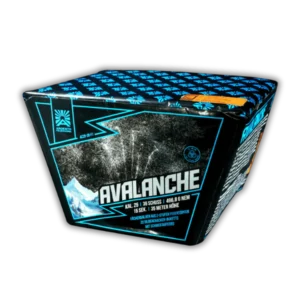 Argento Avalanche F2 – 36 Schuss Fächerbatterie mit 25mm Kaliber, schnelle Salven aus 2-Stufen Silbercracker-Feuertöpfen und riesigen Silbercracker-Buketts.