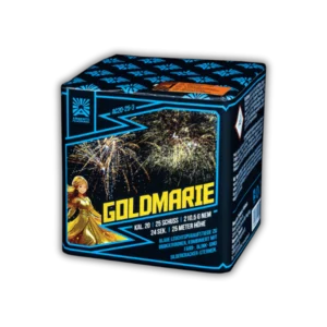 Argento Goldmarie 25 Schuss F2-Batterie (20 mm Kaliber, 211g NEM) mit Brokatkronen, bunten Blinksternen und Silbercrackern (30 Meter Höhe).