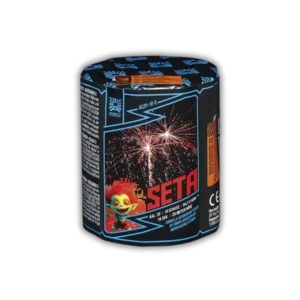 Argento Seta 10 Schuss F2-Batterie (20 mm Kaliber) mit Corolla-Schweif, Goldweiden und roten Blinksternen (25 Meter Höhe).