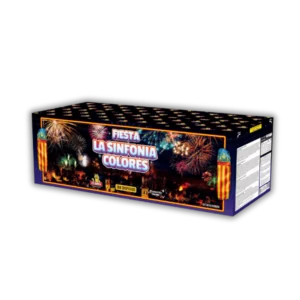 El Gato Fiesta La Sinfonia Colores – 100 Schuss Verbundfeuerwerk mit Brokatkronen, farbigen Blinkern, Crackling-Palmen und Salut-Finale