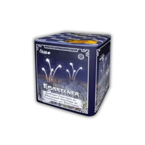 Funke Eisbrecher 25 Schuss F2-Batterie (465g NEM) mit Rotblinker-Feuertöpfen, Titanblitzen, Silberfunken und 45 Meter Effekthöhe.