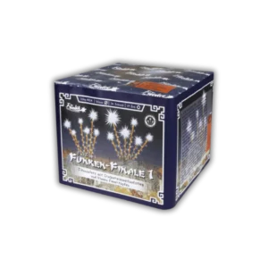 Funke Funken-Finale 1 F2 – 36 Schuss Salut-Batterie (20mm) aus blauen Feuertöpfen zu Crackerschweif und Titansalut-Finale