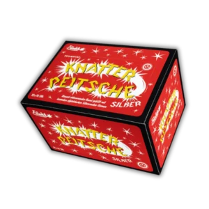 Funke Knatterpeitsche Silber Display (100 Stück F1) mit lautstarken Crackersternen und rasant abbrennendem Knistereffekt.