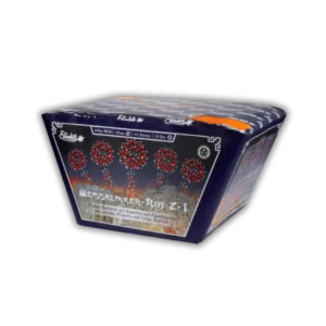 Funke Weissblinker-Rot Z-1 (49 Schuss, 490g NEM) Fächerbatterie mit Z-Shape, Weißblinkern, roten Sternen und 35 Meter Effekthöhe.