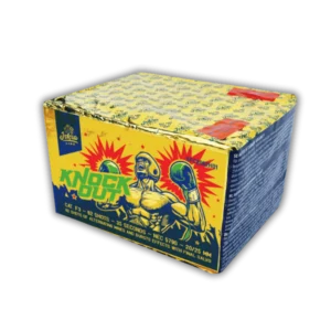 Iskra Knockout 62 Schuss F3-Batterie (579g NEM) mit Brokatkronen, Blinkern, Feuertöpfen und Crackling-Finale (35 Meter Höhe).