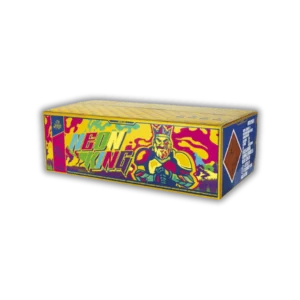 Iskra Neon King 188 Schuss Verbund (2 kg NEM) mit 20–30 mm Kaliber, W-Shape-Fächerung und Neon-Effekten (Gold, Lemon, Violett).